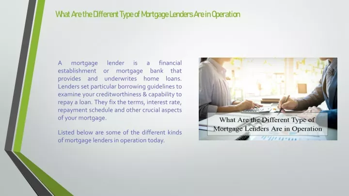 what are the different type of mortgage lenders