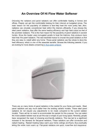 an overview of hi flow water softener