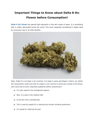 Important Things to Know about Delta 8 thc Flower before Consumption