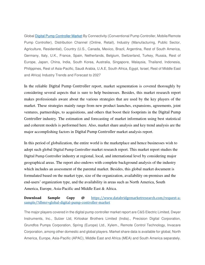 global digital pump controller market
