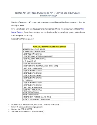 API thread Gauge on Rent.