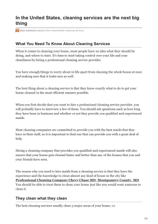 In the United States, cleaning services are the next big thing