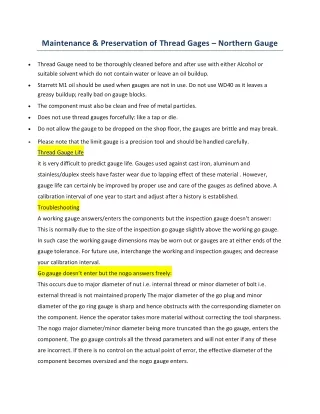 Maintenance & Preservation of Thread Gages – Northern Gauge