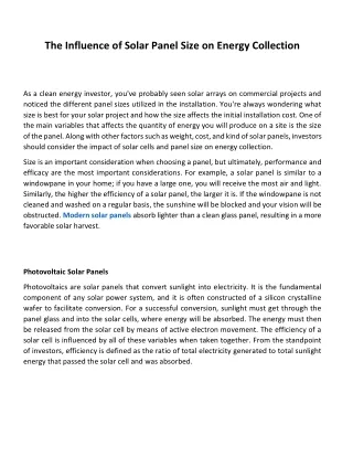 The Influence of Solar Panel Size on Energy Collection