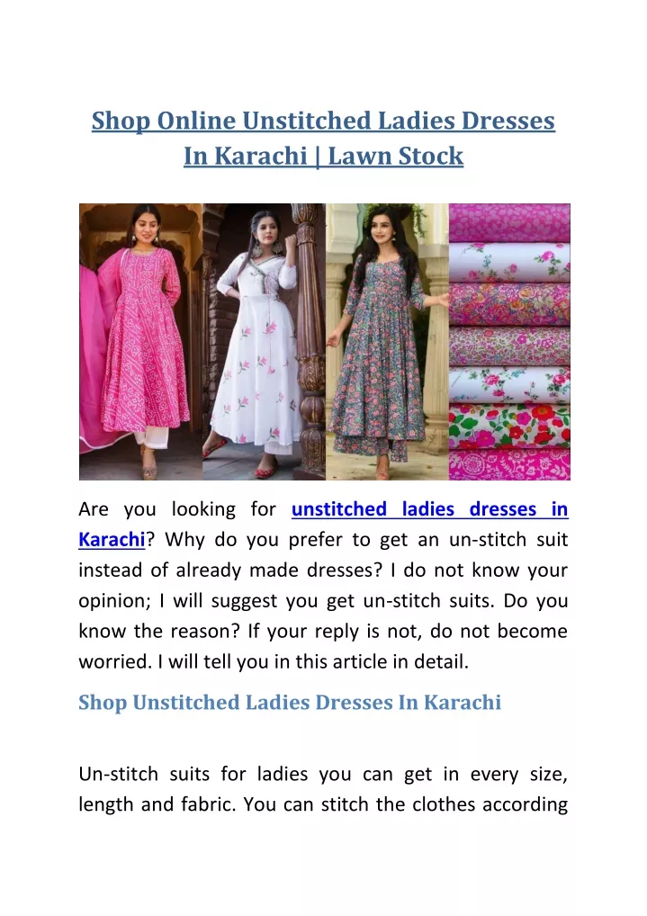 shop online unstitched ladies dresses in karachi