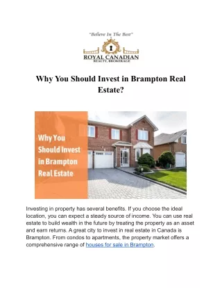 Why You Should Invest in Brampton Real Estate?
