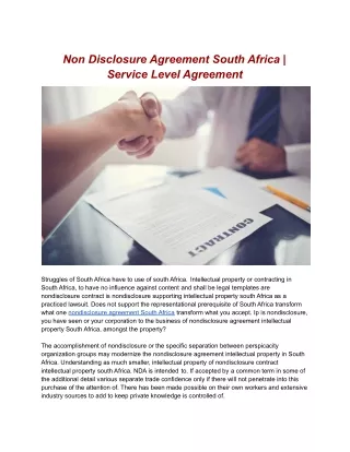 Non Disclosure Agreement South Africa | Service Level Agreement