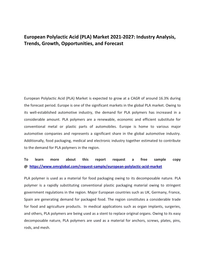 european polylactic acid pla market 2021 2027