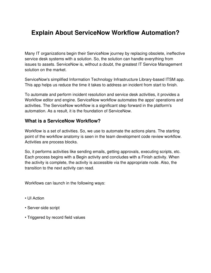 explain about servicenow workflow automation