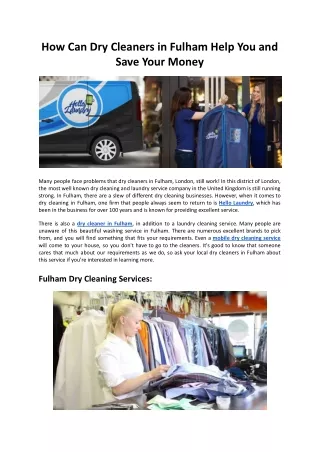 how can dry cleaners in fulham help you and save