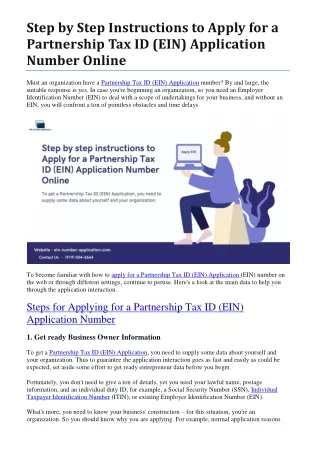 Step by Step Instructions to Apply for a Partnership Tax ID (EIN) Application Number Online