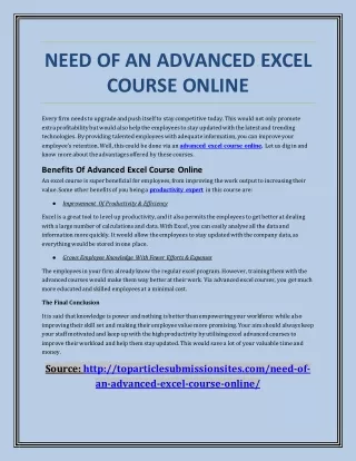 Need Of An Advanced Excel Course Online
