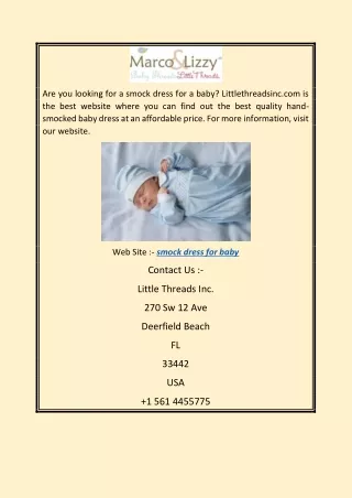 Smock Dress for Baby | Littlethreadsinc.com