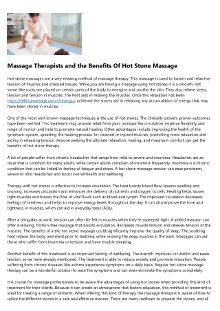 massage therapists and the benefits of hot stone