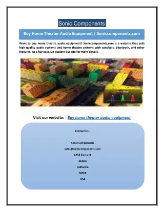 Buy Home Theater Audio Equipment | Soniccomponents.com