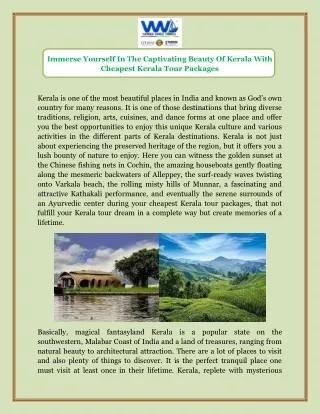 Immerse Yourself In The Captivating Beauty Of Kerala With Cheapest Kerala Tour