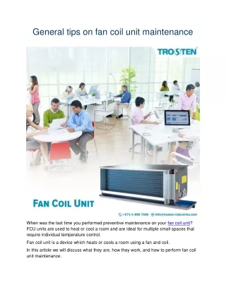 General tips on fan coil unit maintenance