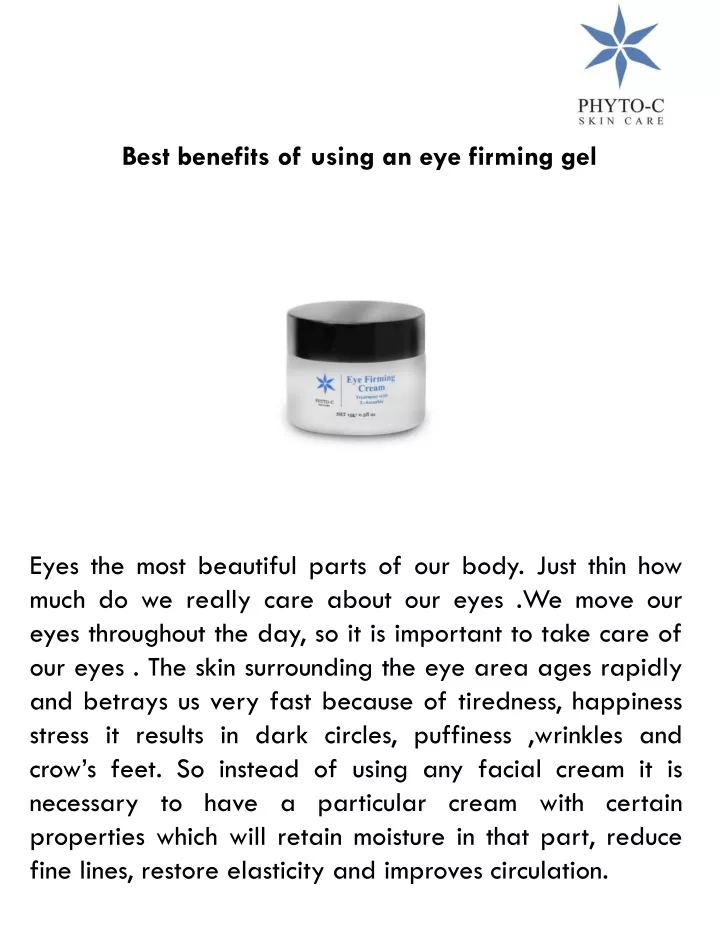 best benefits of using an eye firming gel