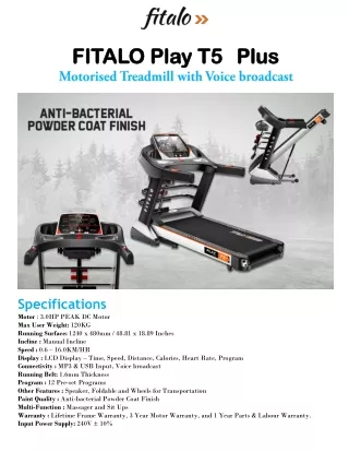Fitalo Play T5 Plus Motorised Treadmill with Voice Broadcast