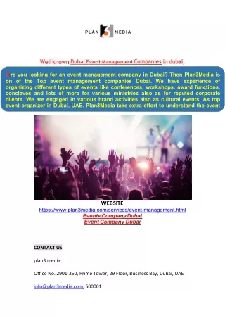 Well known Dubai Event Management Companies in dubai, Plan 3 Media