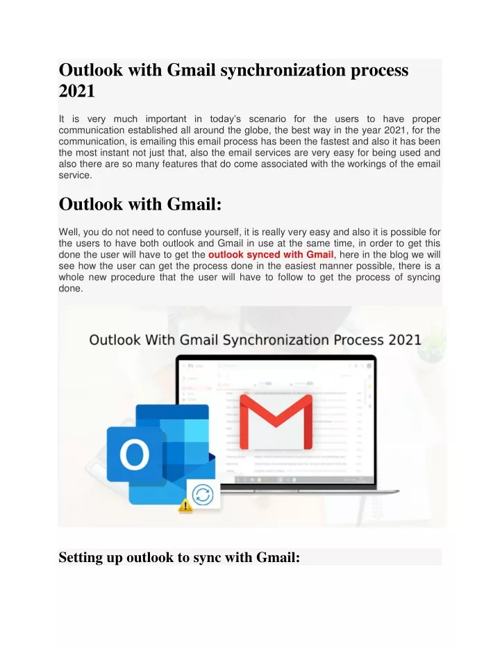 outlook with gmail synchronization process 2021