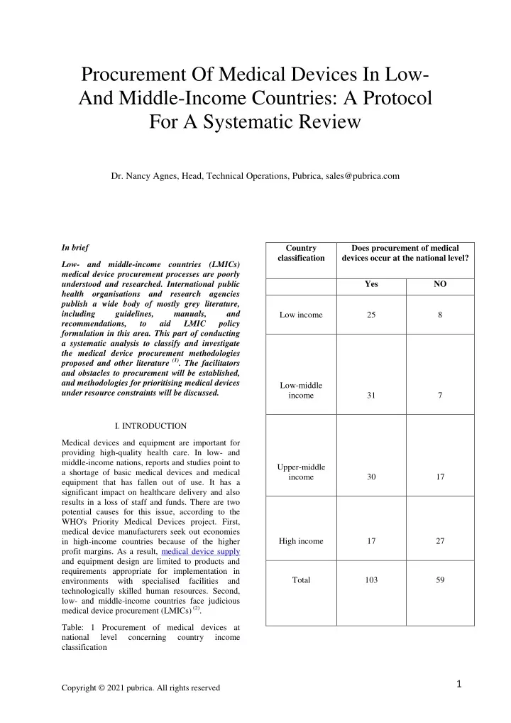 procurement of medical devices in low and middle