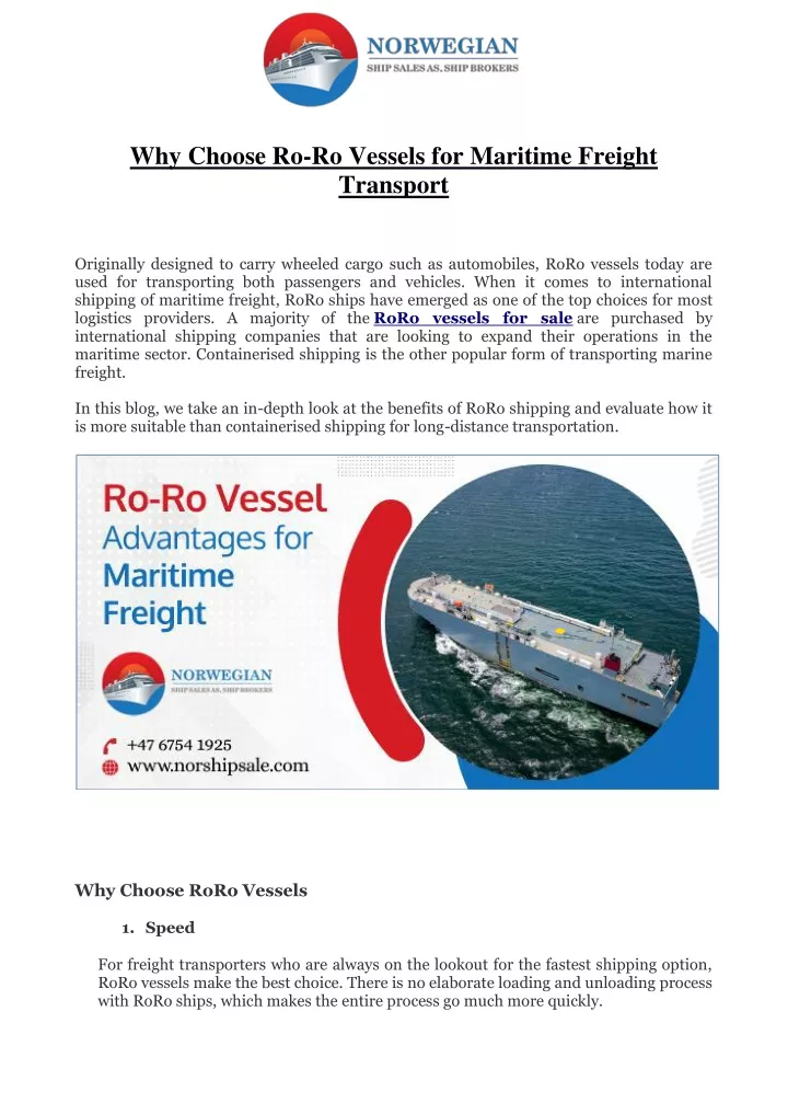 why choose ro ro vessels for maritime freight