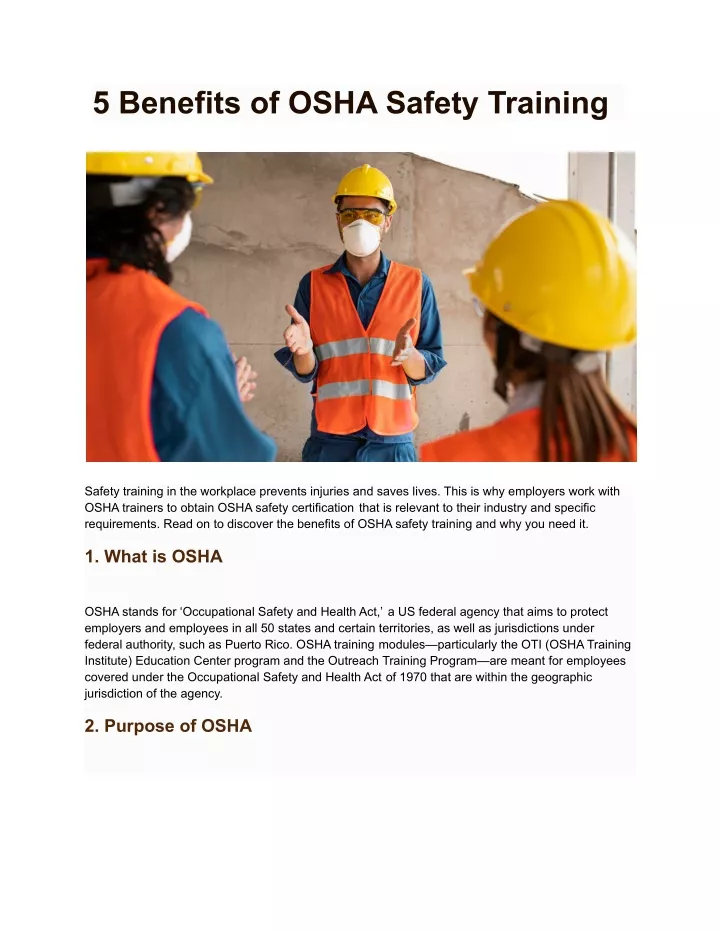 5 benefits of osha safety training