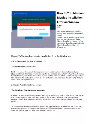 How You Can Troubleshoot McAfee Installation Error on Window 10?
