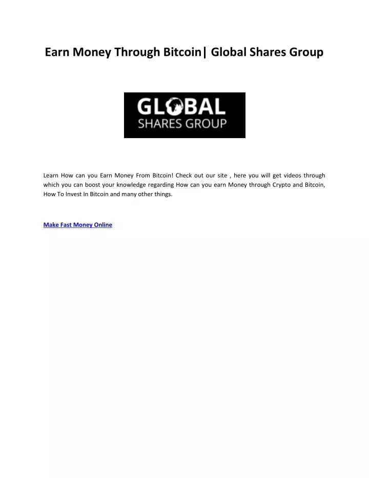 earn money through bitcoin global shares group