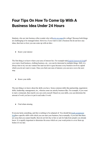 Four Tips On How To Come Up With A Business Idea Under 24 Hours