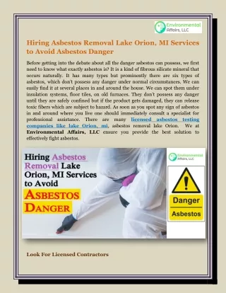 Hiring Asbestos Removal Lake Orion