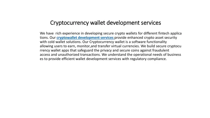 cryptocurrency wallet development services