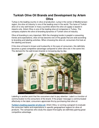 Turkish Olive Oil Brands and Development by Artem Oliva