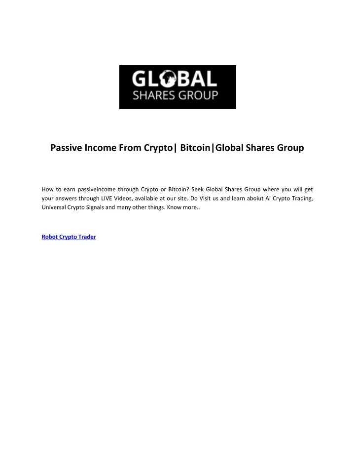 passive income from crypto bitcoin global shares