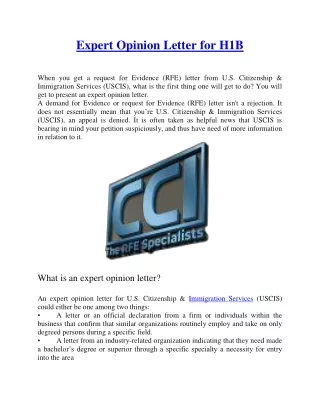 Expert Opinion Letter for H1B