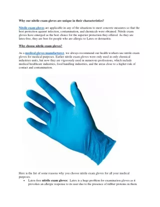 Why our nitrile exam gloves are unique in their characteristics?
