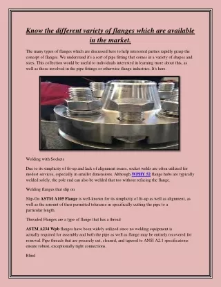 Know the different variety of flanges which are available in the market