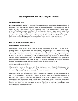 Reducing the Risk with a Sea Freight Forwarder-Blue Bell Shipping.docx