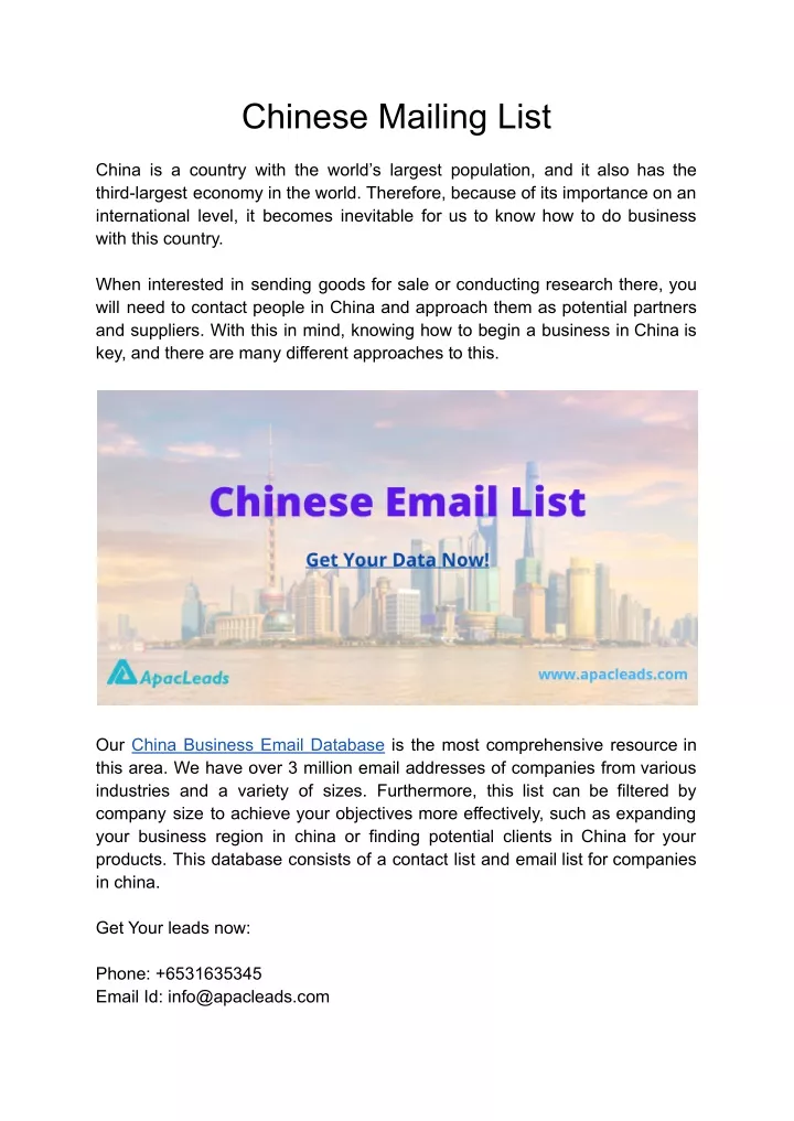 chinese mailing list