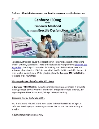 Cenforce 150mg tablets empower manhood to overcome erectile dysfunction