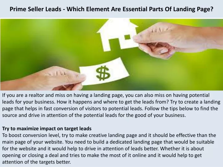 prime seller leads which element are essential parts of landing page