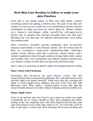 Best Skin Care Routine to follow to make your skin Flawless