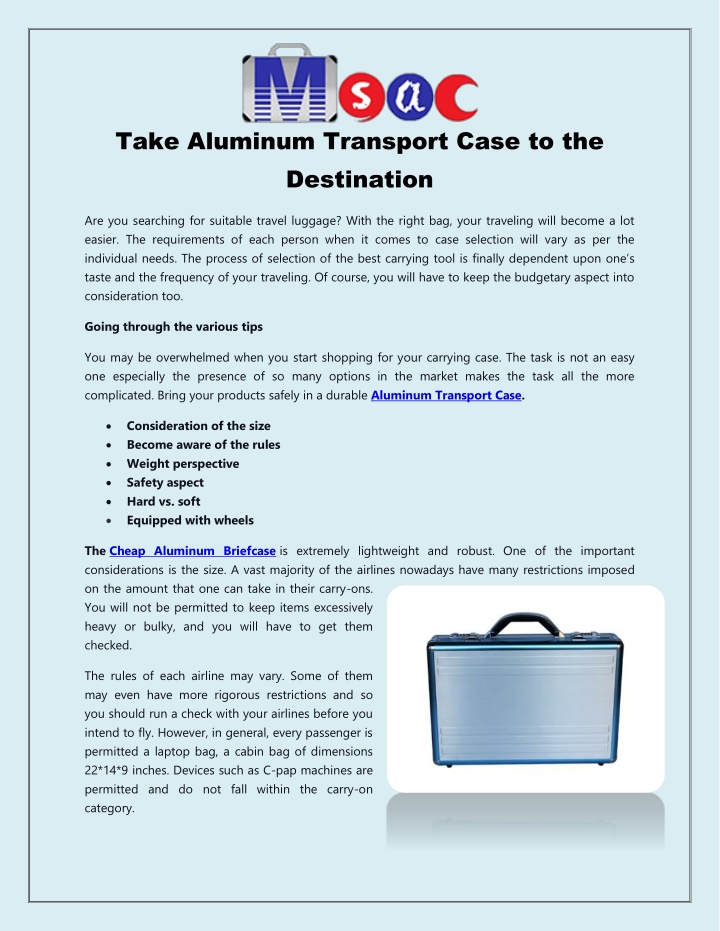 take aluminum transport case to the destination