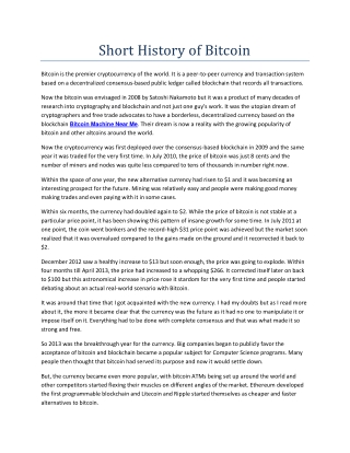 short history of bitcoin