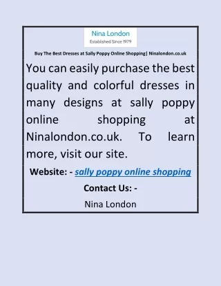 Buy The Best Dresses At Sally Poppy Online Shopping Ninalondon.co.uk