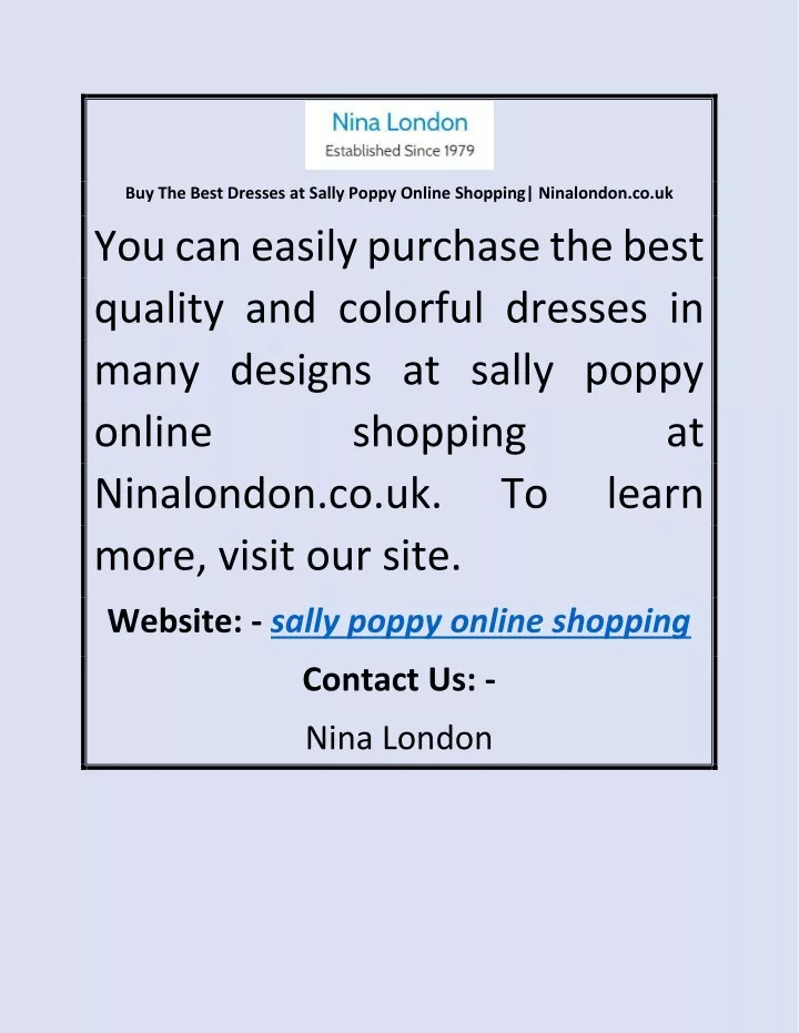 buy the best dresses at sally poppy online