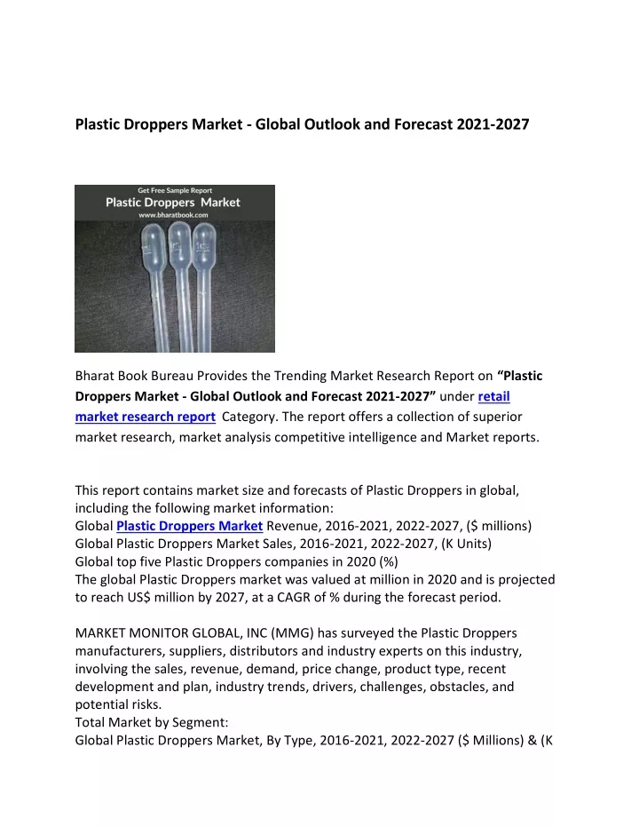 plastic droppers market global outlook