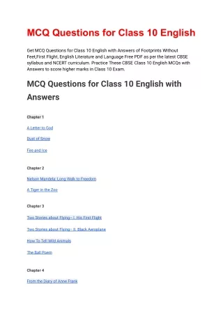 mcq questions for class 10 english