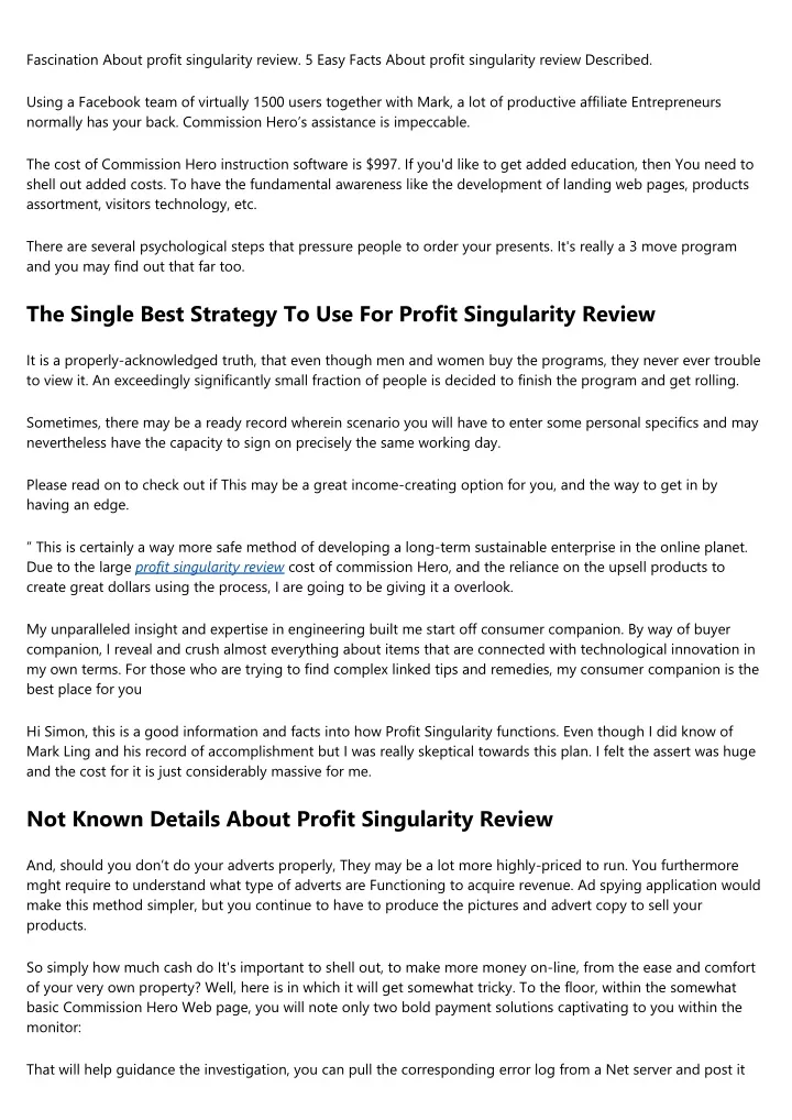 fascination about profit singularity review